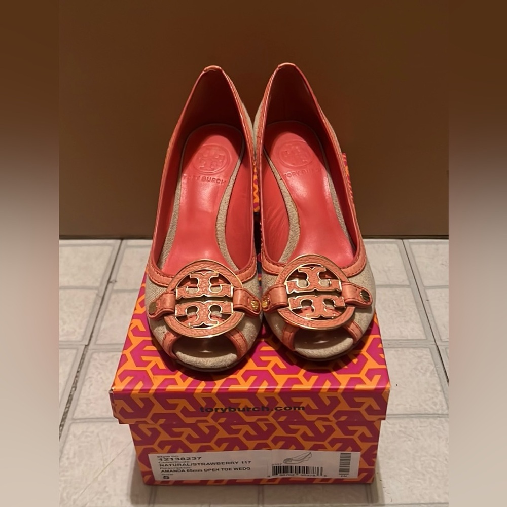 Tory Burch Canvas & Wooden Platform Shoes